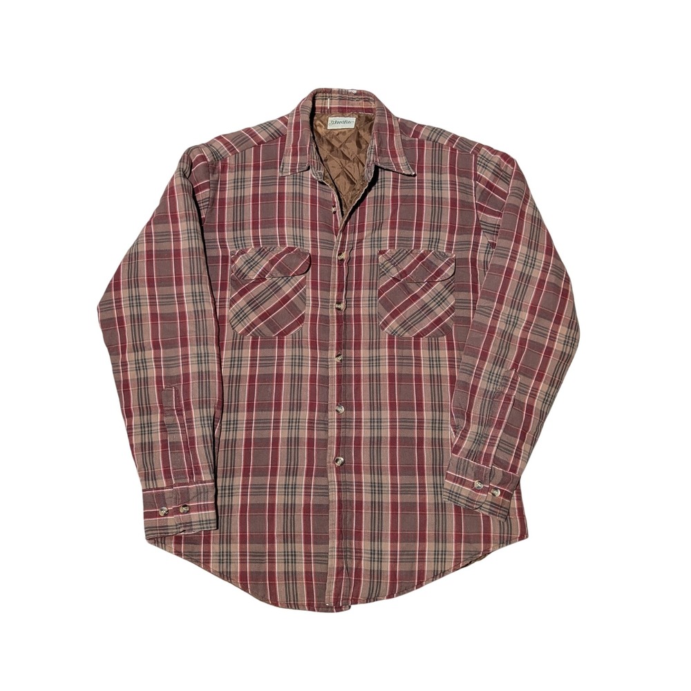 St. Johns Bay Shirt Jacket Mens XL Brown Plaid Vintage Shacket Quilted Flannel